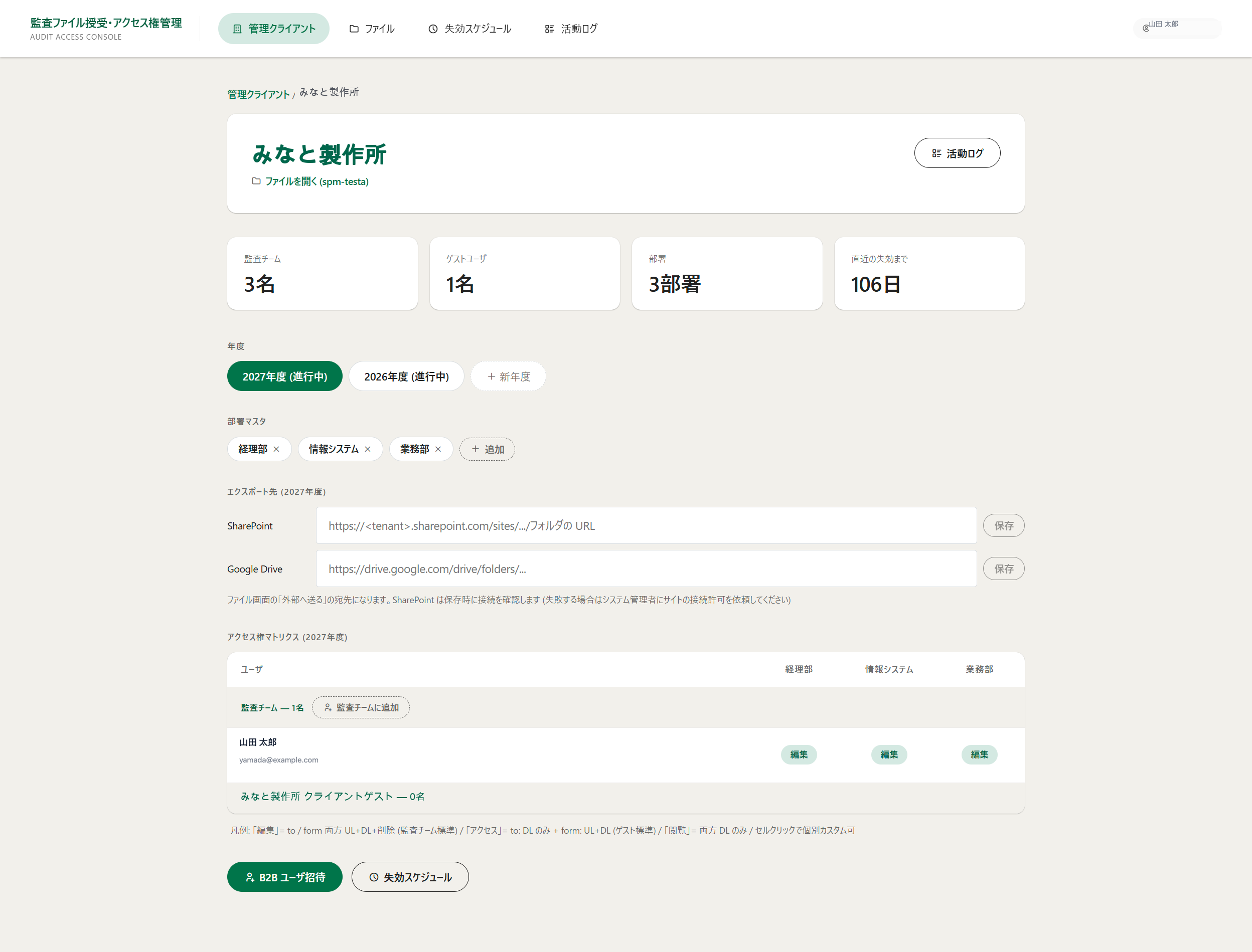 Audit Access Consoleの監査先管理画面